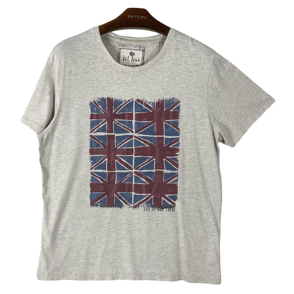 FATFACE Tshirt Men XL Graphic England Union Jack Flag Heathered Cotton Blend